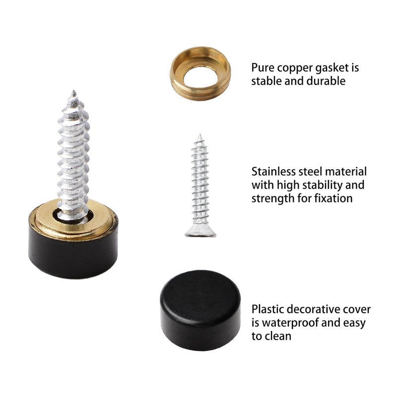 INCREWAY Pure Copper Mirror Screws Black 20Sets 10MM Simplicity Mirror Nails Decorative Cap Covers Mirror Screws Caps - Image 4